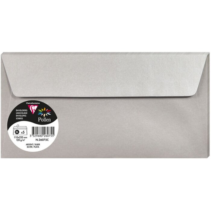 Pollen 5 конвертов 110x220 мм серебро