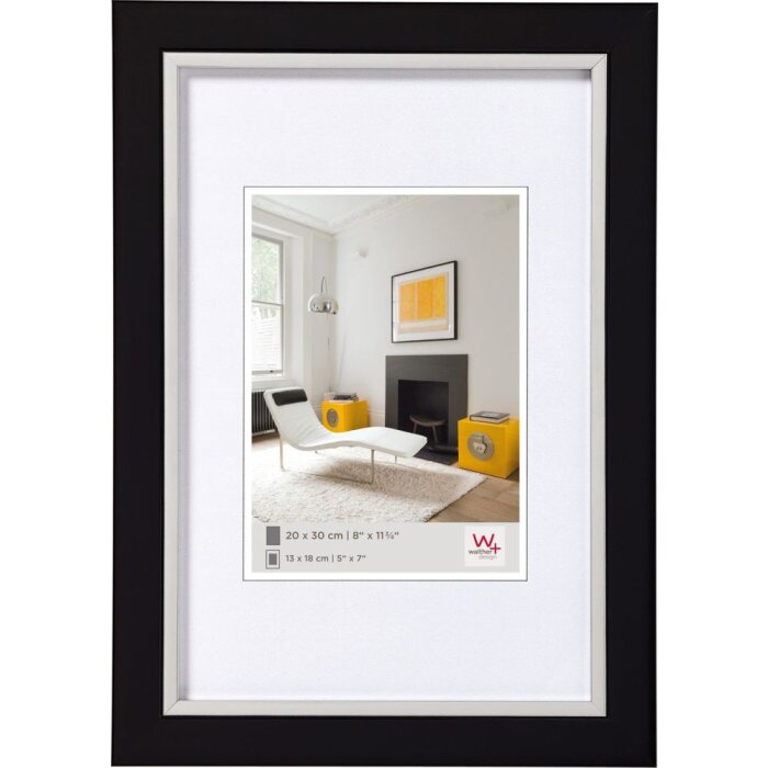 Walther Design Metro Bilderrahmen 10x15 cm Schwarz Silberkante Flachprofil