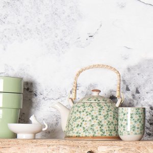 6CETE0023 Заварочный чайник бело-зеленый от Clayre Eef