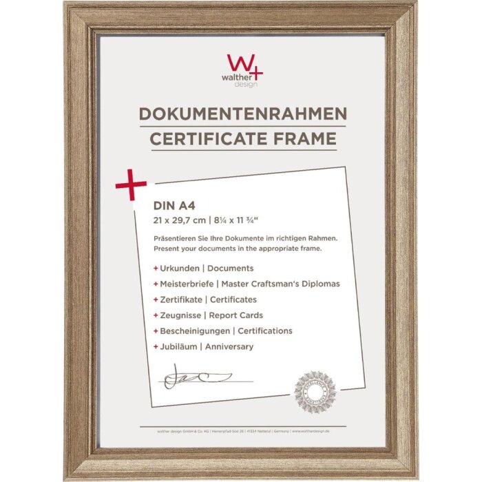 Walther Design Dokumentenrahmen Lounge stahl DIN A4 21x29,7 cm Holzoptik