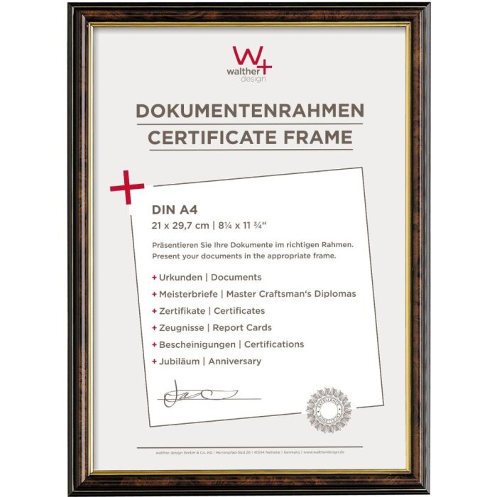 Walther Design Dokumentenrahmen Smell DIN A4 21x29,7 cm Wurzelholz Gold