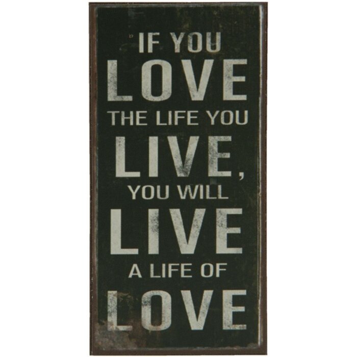 Clayre & Eef Magnet 6Y1573 Eisen 5x10cm Schwarz Spruch "If you love the life"