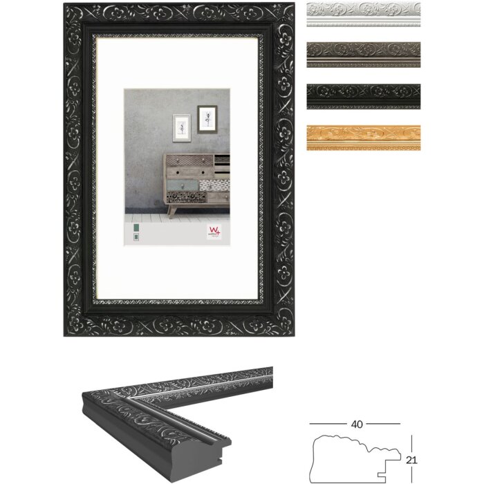 Walther Holzrahmen Barock 13x18 cm bis 50x70 cm Schwarz Anthrazit Weiß