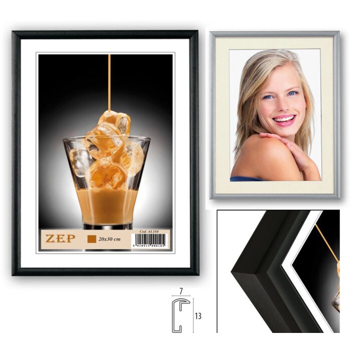 ZEP Burpali Alurahmen Schwarz Silber 7mm Rahmen verschiedene Größen