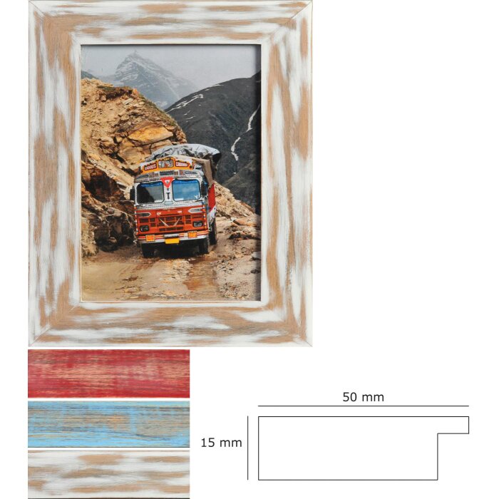 Henzo Holzrahmen India 5 cm Blockprofil Holzbilderrahmen Natur Weiß Rot Blau