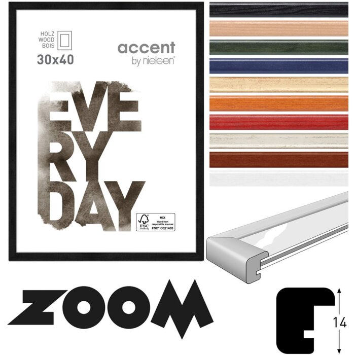 Nielsen Holzrahmen Zoom 10x15 bis 40x50 cm Normalglas Leistenbreite 1,3 cm