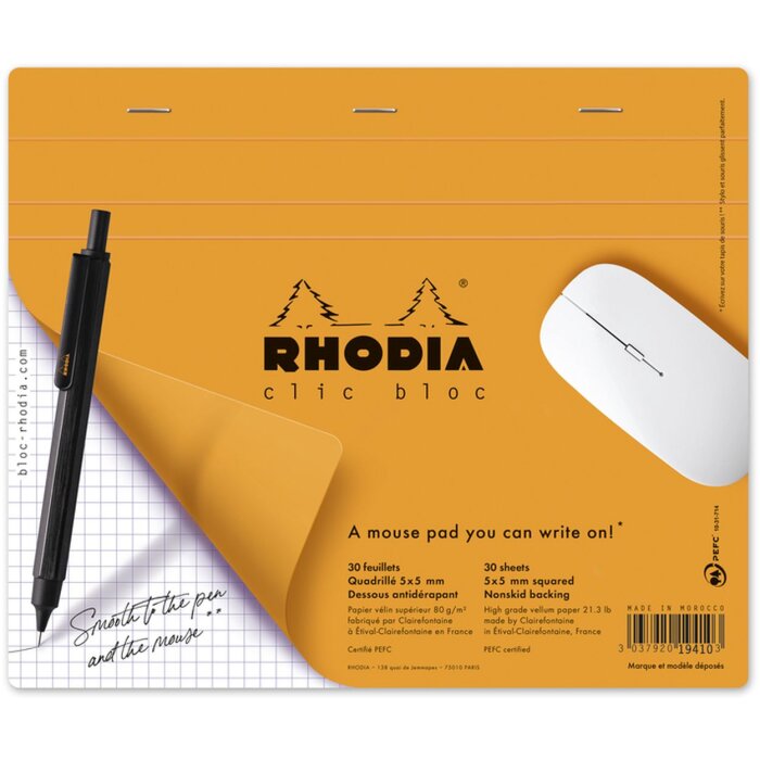 Клип-блок Rhodia с подкладкой для мыши, 19x23 см, оранжевый