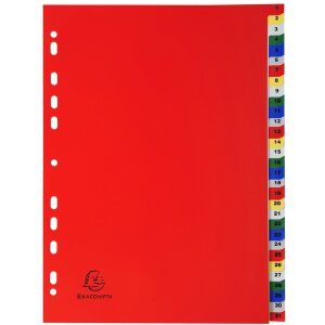 Exacompta 93E Register PP farbig mit Zahlenaufdruck 31 Fächer DIN A4 22,5x29,7cm