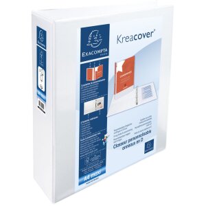 Exacompta Ringbuch 2 D Ringe 60mm 3 Außentaschen A4 Maxi Krea Cover Weiß
