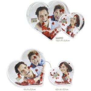 Doppeltes Fotoherz in Acryl mit roten Glitzerherzen