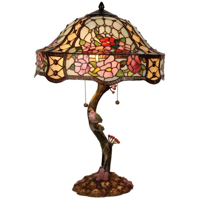 Настольная лампа LumiLamp 5LL-5631 Tiffany Ø 45x62 см зелено-розовые стеклянные цветы