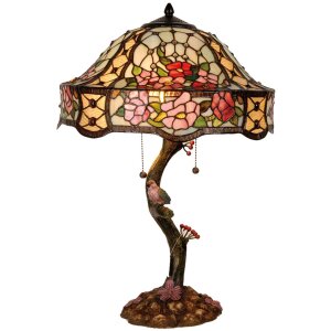 Настольная лампа LumiLamp 5LL-5631 Tiffany Ø 45x62 см зелено-розовые стеклянные цветы