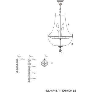 Люстра из стекла и железа Ø 40 см - 5LL-CR44...