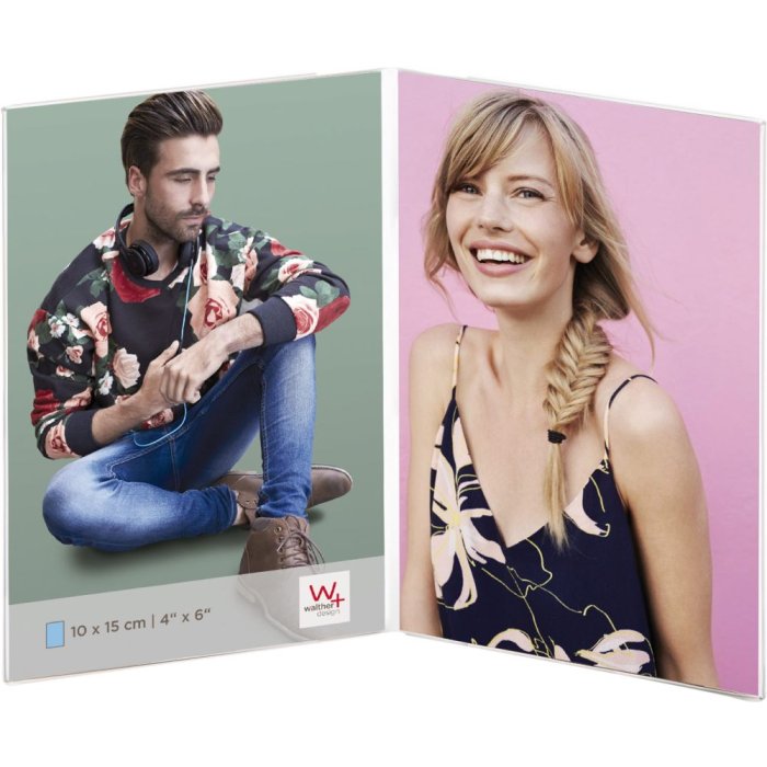 Walther Acryl-Portrait-Doppelrahmen für 2 Fotos 10x15 cm Hochformat randlos