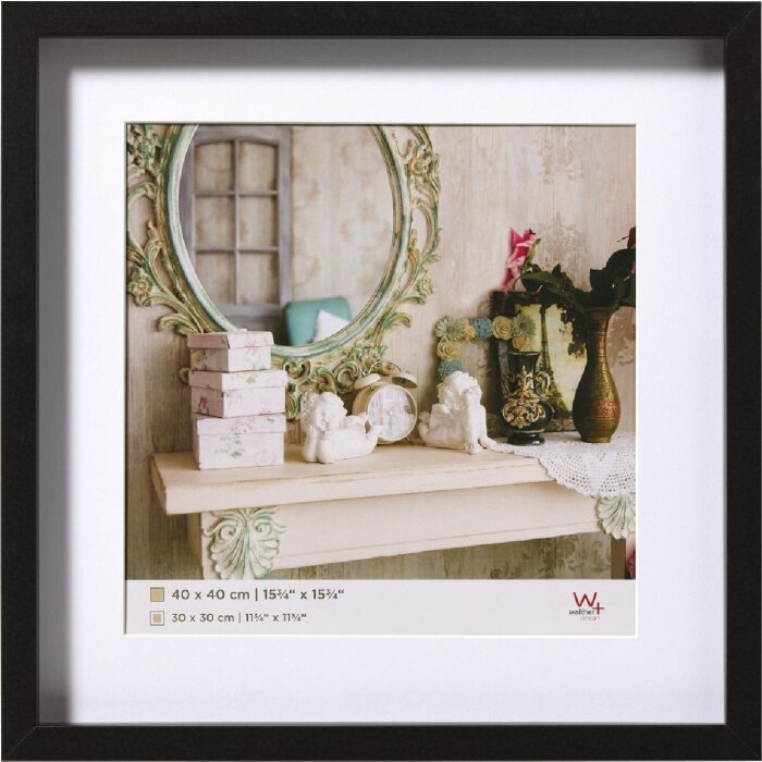 Деревянная рамка Walther 3D Стокгольм черная 40x40 см с пассатижами 30x30 см