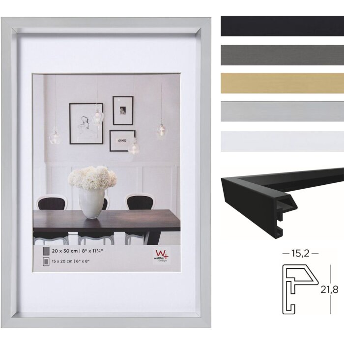 Walther Kunststoffrahmen Steel Style mit Passepartout Klarglas viele Formate