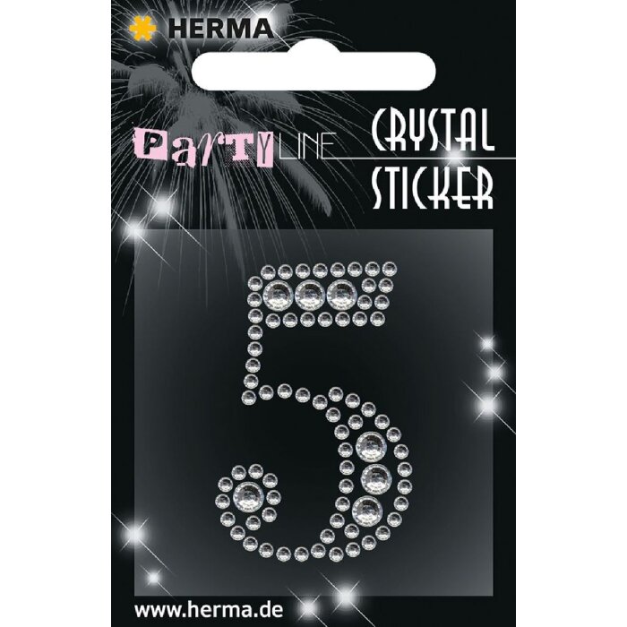 Наклейки Herma FASHIONLine Crystal "5" — с мерцающими стразами для свадьбы, крещения и конфирмации