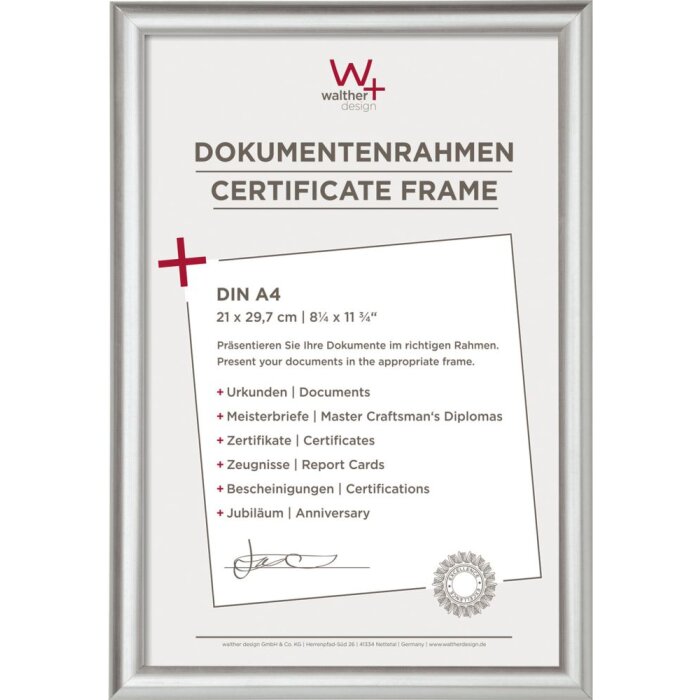 Walther Design Urkundenrahmen Trendstyle Silber 21x29,7 cm DIN A4