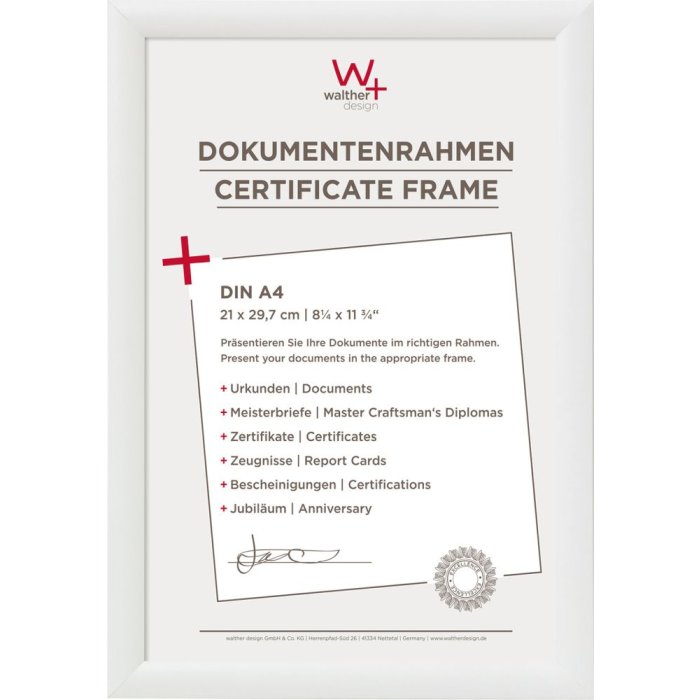 Walther Trendstyle Kunststoffrahmen A4 21x29,7 cm weiß Urkunden-Bilderrahmen