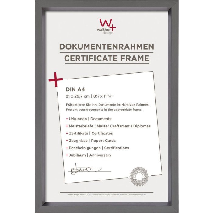 Walther Design Steel Style Kunststoffrahmen A4 Stahl 21x29,7 cm Klarglas