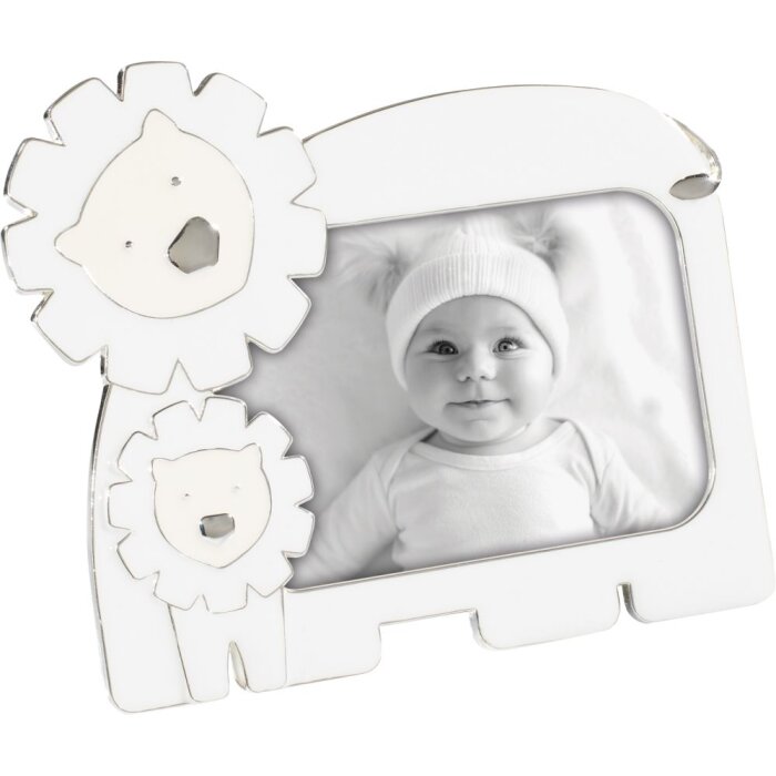 MASCAGNI 2GQA1031 Babyrahmen 10x15 cm weiß Löwenform mit Samtrückwand