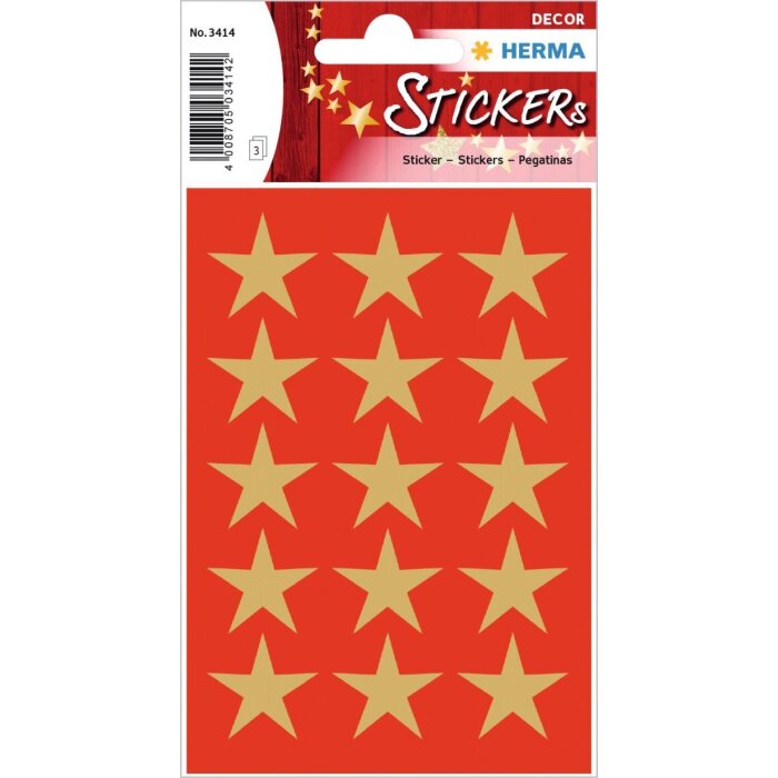 HERMA Weihnachtssticker Sterne 5-Zackig gold Ø 22 mm