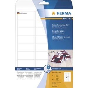 HERMA Sicherheitsetiketten weiß 63,5x29,6 mm 675...