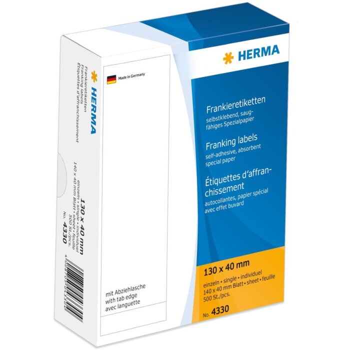 HERMA Frankieretiketten einzeln mit Abziehlasche 130x40 mm 500 St. weiß