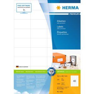 HERMA Etiketten Premium A4 weiß 52,5x29,7 mm Papier...