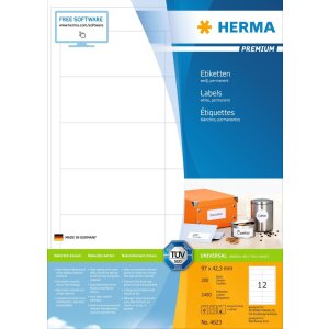 HERMA Etiketten Premium A4 weiß 97x42,3 mm Papier...