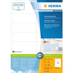 HERMA Adressetiketten Premium A4 weiß 99,1x38,1 mm...