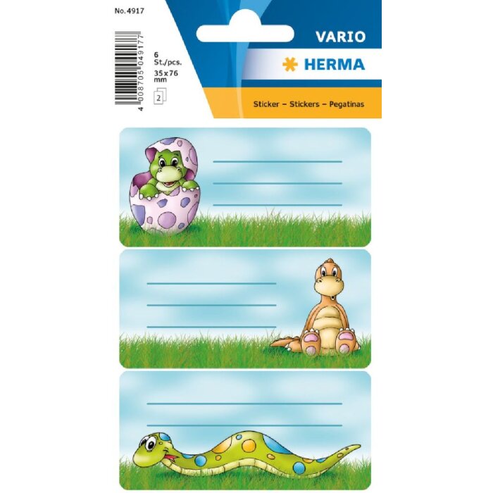HERMA Schuletiketten Schule Dinosaurier beglimmert 2 Blatt Packung 6 Etiketten