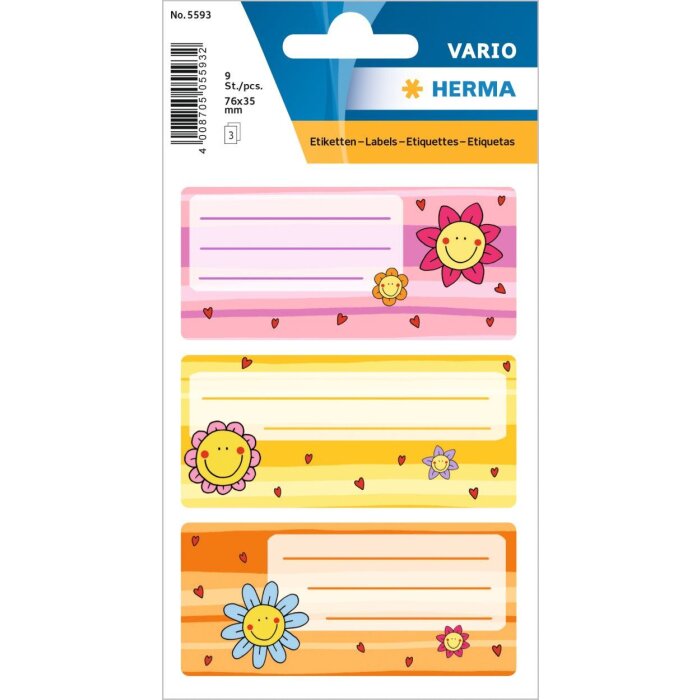 HERMA Schuletiketten Schule Blumengesichter weiß klein