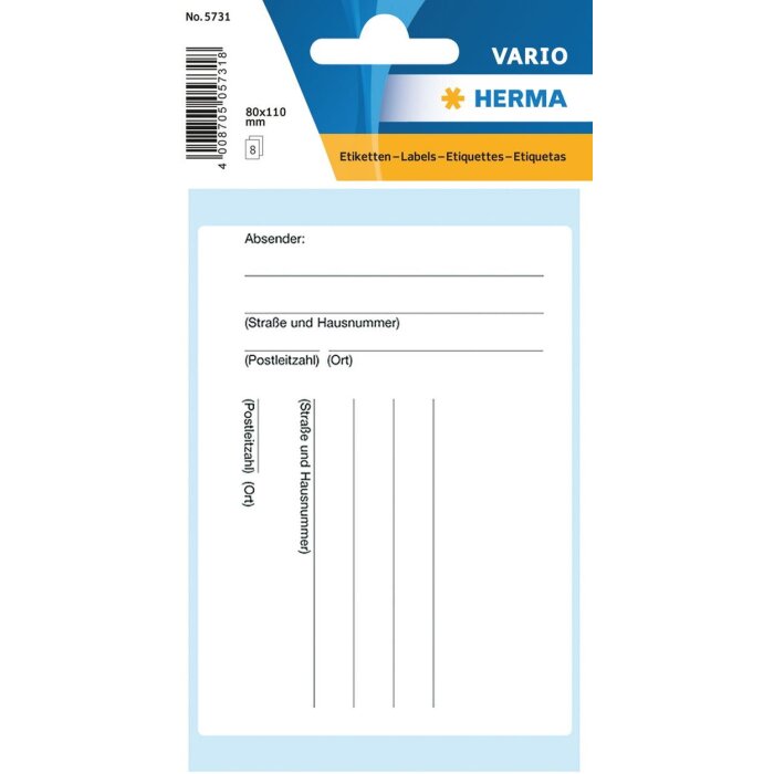 HERMA Textetiketten Paketadressen 80x110 mm 8 Stück Schwarz