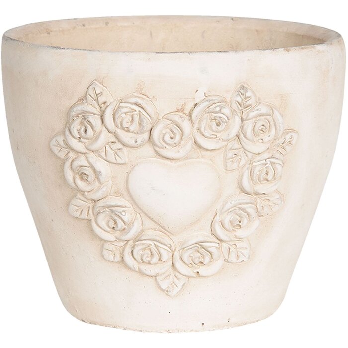 Горшок для цветов Clayre & Eef 6TE0278M 17x17x15 см белый терракотовый Розы круглый