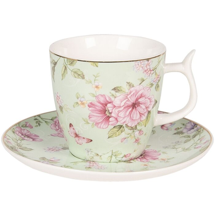 Clayre & Eef 6CE1071 Кофейная чашка с блюдцем 160 мл цветы фарфор