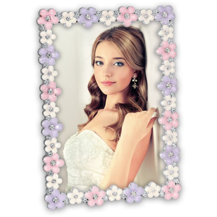 ZEP Metall-Portraitrahmen Stacy 10x15 cm rosa lila weiß Blumenapplikation