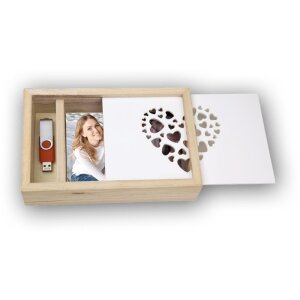 ZEP Love Holz-Fotobox USB + Fotos Herz-Ausschnitte 10x15...