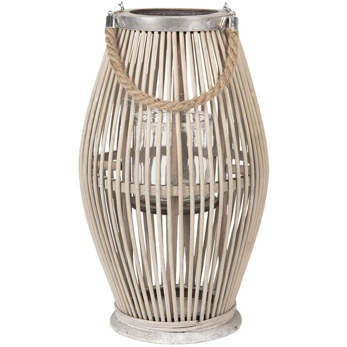 Clayre & Eef 6RO0470M Фонарь Ø 23x40 см серое дерево стекло круглый держатель свечи