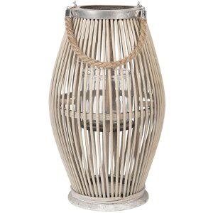 Clayre & Eef 6RO0470M Фонарь Ø 23x40 см серое дерево стекло круглый держатель свечи