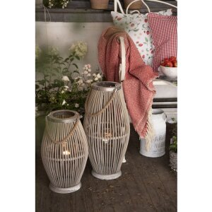 Clayre & Eef 6RO0470M Фонарь Ø 23x40 см серое дерево стекло круглый держатель свечи