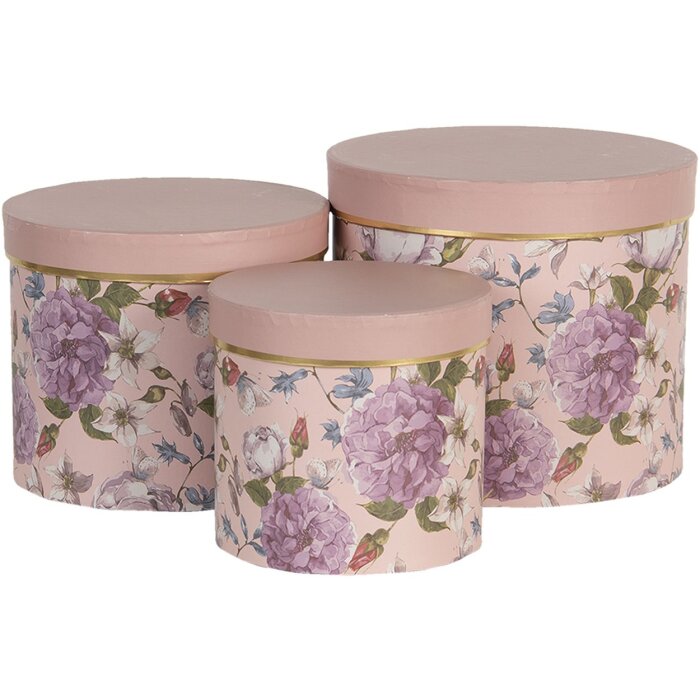 Шляпная коробка (набор из 3) Ø 20x17 - Ø 17x15 - Ø 14x13 см розовая 64742