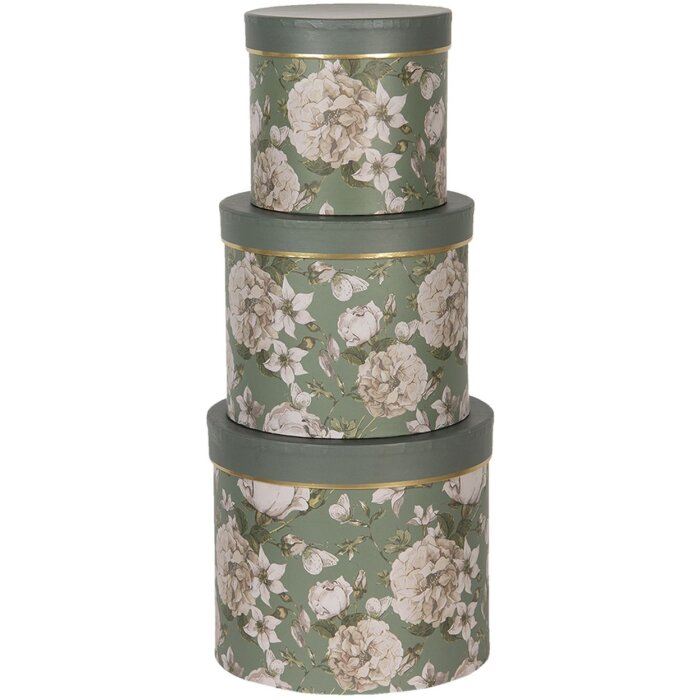 Шляпная коробка (набор из 3) Ø 20x17 - Ø 17x15 - Ø 14x13 см зеленая 64743