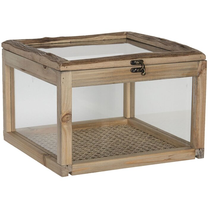 Clayre & Eef 6H1919 Ящик для хранения коричневое дерево стекло 30x30x21 см