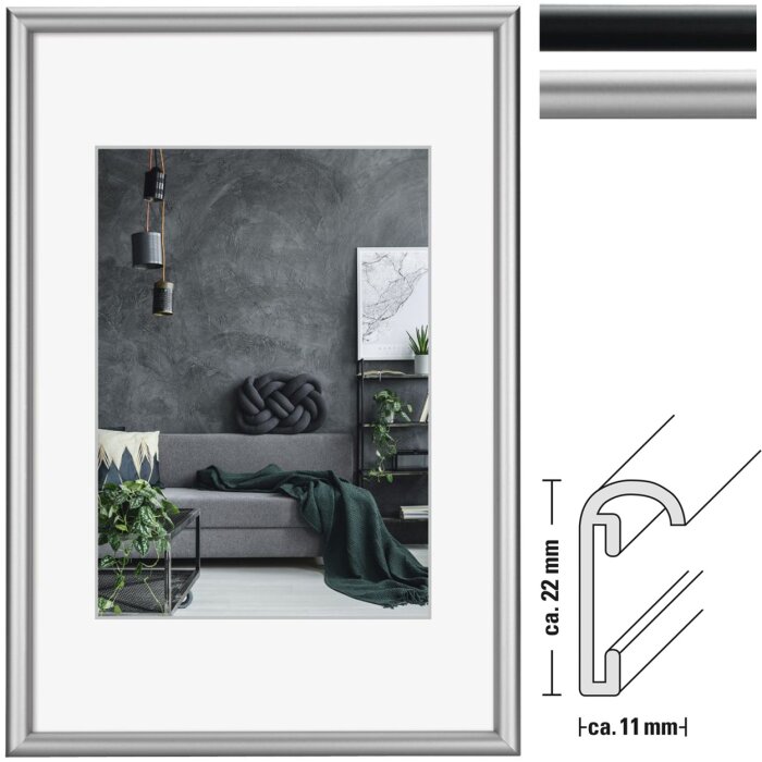 Hama Alurahmen Detroit Normalglas Acrylglas Schwarz Silber viele Größen