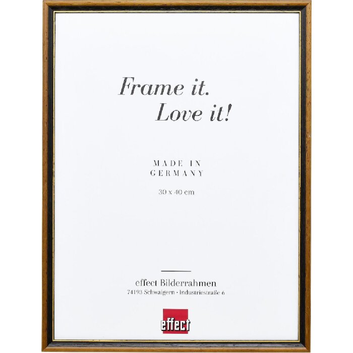 Effect Massiv-Holzrahmen Profil 22 braun-gold 20x20 cm Museumsglas