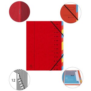 Exacompta Ordnungsmappe Colorspan-Karton mit Gummizug 12 Fächer DIN A4 Rot