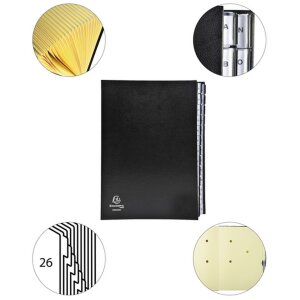 Exacompta Ordnungsmappe dehnbarer Faltenrücken 26 Fächer A-Z DIN A4 Schwarz