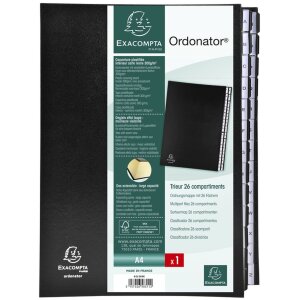 Exacompta Ordnungsmappe dehnbarer Faltenrücken 26 Fächer A-Z DIN A4 Schwarz