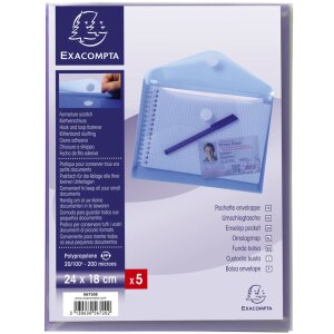 Exacompta упаковка из 5 рукавов для брошюр на липучке PP 200µ 24x18 см ассорти